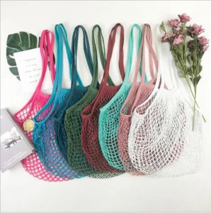 Shopping Bags Handbags Shopper Tote Mesh Net Woven Cotton String Reusable Long Handle Fruit Vegetable Storage Bags Handbag Home Organizer