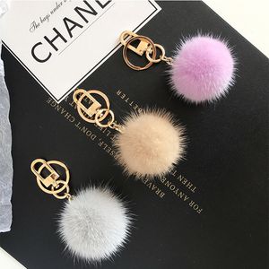 Keychains Lanyards Luxury Real Mink Fur Fluffy Pompom Keychain Trinket Kids Girl Bag Purse Charm Car Key Accessories Emo Jewelry Gifts 230710