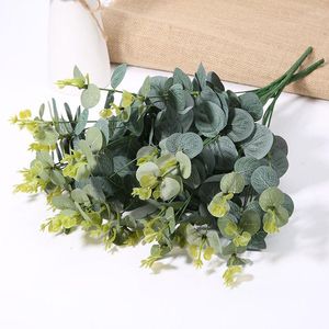 Decorative Flowers 16 Heads Eucalyptus Leaves Silk Artificial Arrangment Tree Plant Bouquet Faux Foliage Wreath Home DIY Decoration