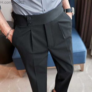 Erkekler 22023 Sonbahar İş Elbise Pantolon Erkekler Ultra İnce Uygun Yüksek Bel Set Set Pantolon Ofis Sosyal Erkekler Siyah Gri Z230711