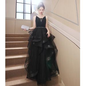 2023 Plus Size Black Mermaid Paillettes Prom Dresses cinturino con scollo a V Arabo Aso Ebi Lussuoso Evening Formal Party Second Reception Abiti multistrato cocktail party Dress