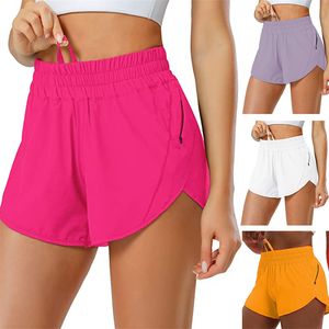 lu Dam Sport Yoga Shorts Outfits Hög midja Sportkläder Andas med ficka Fitness Wear Korta byxor Tjejer Löpande elastisk med innerfoder 6 färger