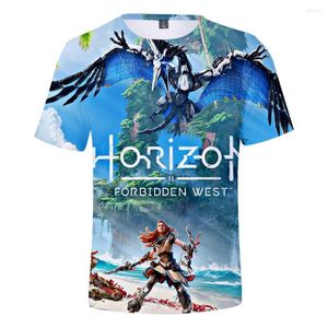 Camisetas Masculinas 2023 Summer Horizon Zero 3D Impressas Camisetas Homens Mulheres Camisa Casual Manga Curta Moda Harajuku Streetwear Tops Grandes