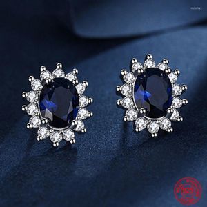 Hoop Earrings TIEEYINY 925 Silver Blue Oval Crystal For Women Fashion Wedding Jewelry Gifts