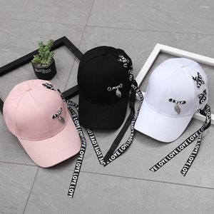 Ball Caps Baseball Cap With Long Belt Women Black Snapback Adjustable Hip-Hop Letter Printed Ladies