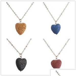 Pendant Necklaces Fashion Gold Plated 5 Colors Love Heart Lava Stone Necklace Aromatherapy Essential Oil Diffuser For Women Jewelry Dhbhl