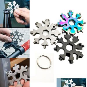 Ключевые кольца DHS Ship 18 в 1 Camp Ring Pocket Tool Mtifunction Hike Keyring выживает на открытом воздухе снежинка Mti Spanne Hex Wrench Fy Dhrbg