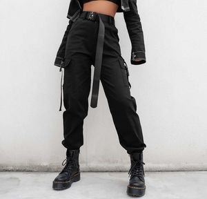 Streetwear Cargo Pants Feminino Casual Joggers Preto Cintura Alta Calças Femininas Soltas Estilo Feminino