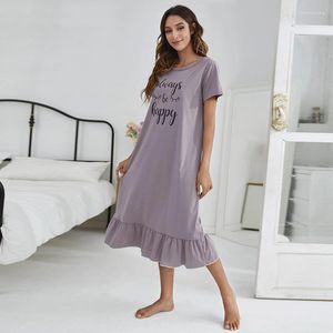 Camisola feminina Pijama de manga curta Lingerie com estampa de letras Pijama feminino decote redondo Roupa para casa Vestido de verão Pijama