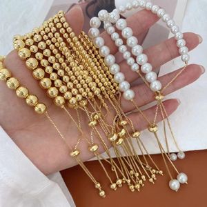 Chain 5PCS Elegant Fashion Pearl Shell Bracelets For Women Cuff Adjustable Bracelet Gold Color Bead Ball Bangle Jewelry Gift 230710