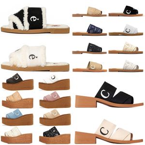 Designersandaler Kvinnor Tofflor Woody Platta Mules Plattform Linne Högklackad sandal Espadrille Mode fritid Wedge Slider berömda Beach Tofflor Skor