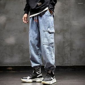 Männer Jeans Männliche Fracht Marke Übergroßen Gerade Große Tasche Breite Bein Denim Hosen Vintage Hip Hop Papa 2023 Baumwolle