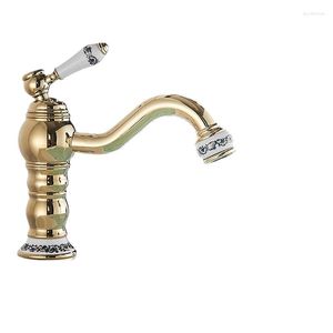 Bathroom Sink Faucets Faucet Mixing Valve Countertop Mount & Cold Water Mixer Gold High/Low Basin