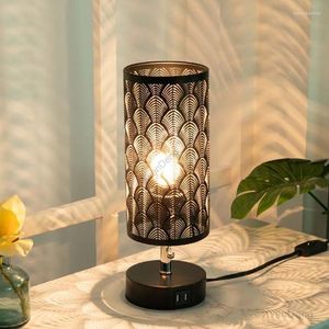 Table Lamps Modern Hollow Metal For Living Room Fabric Iron Led Desk Lamp Bedroom Bedside Nightstand Light Fixtures Home Decor