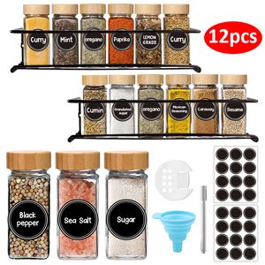 Storage Bottles Jars Spice Jar Set Glass Jars with Bamboo Lids Pepper And Salt Shakers Seasoning Storage Bottles Kitchen Spice Rack Spice Organizer 230710