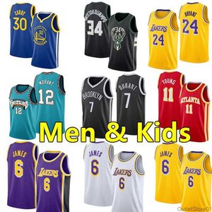 NBAs Basketball Jerseys Men kids Basketball Jerseys 30 Curry 11 young 6 james Stephen 24 bryant 34 Antetokounmpo 1 ball 12 morant 11 irving 7 Kevin Durant adult chi