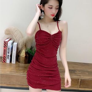 Casual Dresses #3135 Black Red Camisole Dress Women Backless Sext Mini Sapeghetti Strap Bodycon Sexy Party Sequins Tight Summer
