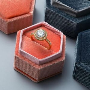 Jewelry Pouches Hexagonal Velvet Box Wedding Engagement Ring For Women Storage Elegant Retro Earrings Packaging
