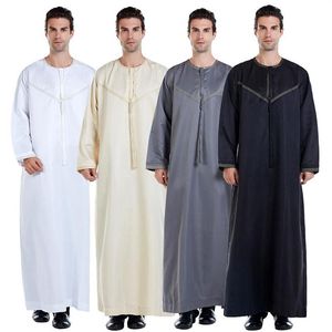 Roupa étnica Abaya homem muçulmano moda árabe roupas masculinas 2022 cor sólida casual gola impressão vestido modesto manto islâmico M228S