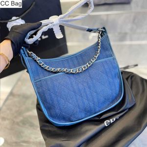 CC Bag mavi denim tuval çanta kadın çok amaçlı seyahat alışveriş torbası altın ton metal diyagonal omuz zinciri açık portatif para çantası lüks tasarımcı kartı torba26c