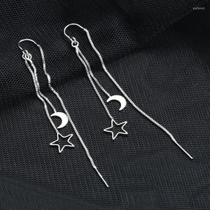 Dangle kolczyki Dainty Moon Star długi łańcuszek spadek linia uszu unikalny pompon kobiety półksiężyc Kpop biżuteria Femme Aretes