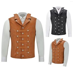 Men's Tank Tops Fashionable And Comfortable Solid Color Vest Motorcycle Button Leather Team Punk Top For Men Cropped