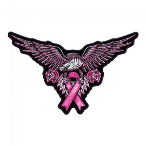 Pink Eagle Breast Cancer Ribbon Patch Awareness Embroidered Iron On Or Sew On Patches 5 25 3 25 INCH 257v