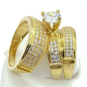 Huitan New Trendy Lovers' Couple Rings Women/Men Wedding Luxury Accessories Gold Color Set Rings 2023 Fashion Jewelry Drop Ship