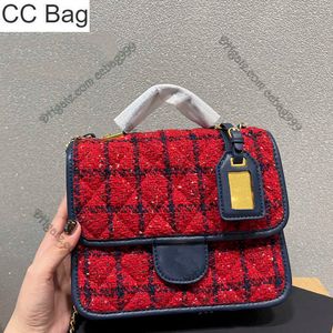 CC Bag Fashion Flap Mini French Designer Tote Bags Red White Black Coloured Wool Suiting Classic Handbags GoldTone Metal Hardware Handle Leather Sacoche For Womens 2
