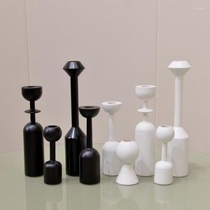 Candle Holders Zelkova Candlestick Simple Black-and-white Wooden Holder Living Room Ornament House Dinner Table Wedding Decoration