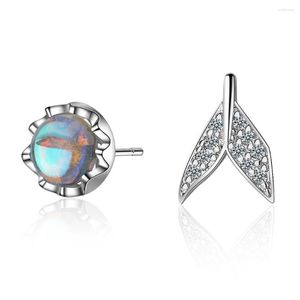 Kolczyki sztyfty syrenka Bubble S925 srebrny niebieski kryształ wodorosty poduszka Fishtail kolczyk dla kobiet biżuteria kobieta