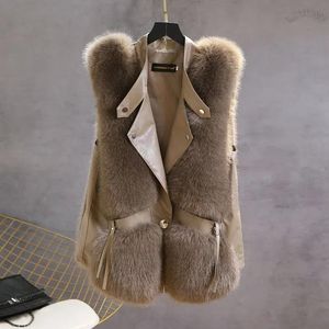 Jeans 2023 Kvinnor Autumn Winter New Imitation Fox Fur Vest Jacket Kvinna Midlängd Black Vest Women Grace Fashion Young Coat A1113