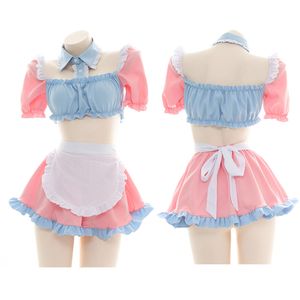 Sexy Set Cute Candy Girl Lolita Pink Blue Maid Dress Anime Princess Cosplay Underwear Set Pajamas Women Sexy Sweet Nightdress Drop Ship 230710