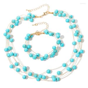 Necklace Earrings Set ZOSHI Bohemia Green Beads Jewelry For Women Gold Plated Multilayer Choker Bracelet 2pcs Wedding Sets