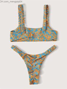 Badkläder dam Sexig minibikini 2023 dam, orange leopard push-up förkläde Stringbaddräkt damslipad baddräkt Trajes Z230712