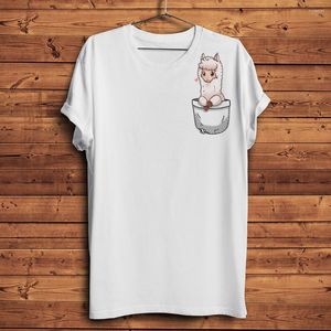 Herr T-shirts Söt alpacka lama i fickan Rolig tröja med 3d-tryck Herr Sommar Vit Casual Kortärmad Unisex Streetwear-skjorta