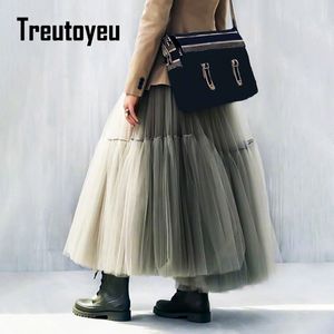 Skirts Maxi Long Tulle for Women Black Gothic Pleated Skirt Casual Party Fairycore Summer Winter Jupe Longue Falda Mujer 230710