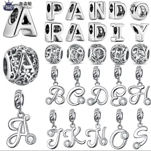 Для чар Pandora Authentic 925 Серебряные бусины болтают алфавит