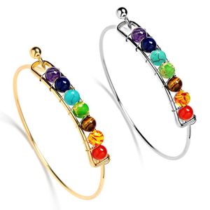 Charm Bracelets Sier Gold Bangles Natural Stones Beads Bracelet 7 Chakra Healing Nce Jewelry For Women Drop Delivery Dh30Z