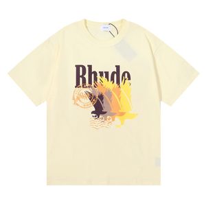 23SS RHUDE MENSTシャツ高品質のテスデザイナーカジュアルファッション半袖ヨーロッパアメリカメンズラウンドネックTシャツUSサイズS-XXL Z29