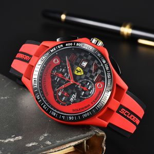 WristWatches for Men 2023 New Mens Watches Six stitches All dial work Quartz Watch Ferrar Top Luxury Brand Chronograph clock Rubber Belt fashion F1 racing car style