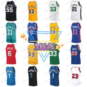 Vintage MN Basketball Jersey Michael Patrick Ewing Jabbar Thomas Drazen Petrovic ONeal Larry Bird Hardaway Mourning McGrady 33 1 23 55 32 6 Stitched Jerseys Men Shirt