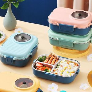 Dinnerware Sets 1 Set 1100ml Container 3 Compartment BPA Free Stainless Steel Bento Lunch Box With Soup Bowl Spoon Chopsticks Office