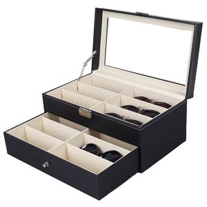 Jewelry Boxes 12 Grids Double Layers PU Leather Glasses Storage Box Case Sunglasses Eyewear Display Organizer Holder Casket Gift 230710