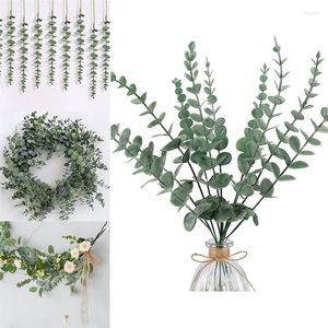 Decorative Flowers 12Pcs Artificial Eucalyptus Leaves Green Gold Fake Plant Branches For Wedding Party Outdoor Home Garden Table Decoration