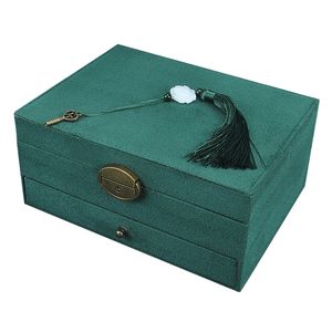 Pudełka z biżuterią w stylu chińskim wielowarstwowe z blokadą Box kolczyki klips naszyjnik przechowywanie klejnotów Retro duża pojemność 230710