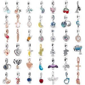 925 Silber für Pandora-Charm, neue Glühbirne, Seestern, Erdbeere, Flamingo, Fledermaus, Getränk, Apfel, Perle, baumelnd, modisches Charms-Set, Anhänger, DIY, feiner Perlenschmuck