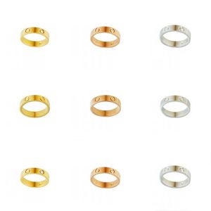 Titanium Steel Designer Ring Pague Banela Prata Ouro Anéis Homens e mulheres Jóias de ouro rosa para amantes Casal anéis 4mm 5mm 6mm Presente de casamento Banela de noivado de luxo