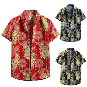 Camicie casual da uomo Moda estiva Camicia a fiori hawaiana in cotone poliestere Camicette con colletto rovesciato a maniche corte Top da spiaggia