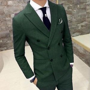 Men's Suits Double Breasted Men Slim Fit Peaked Lapel Groom Tuxedo For Wedding Dinner 2 Pieces Custom Prom Fashion Blazer With Pants